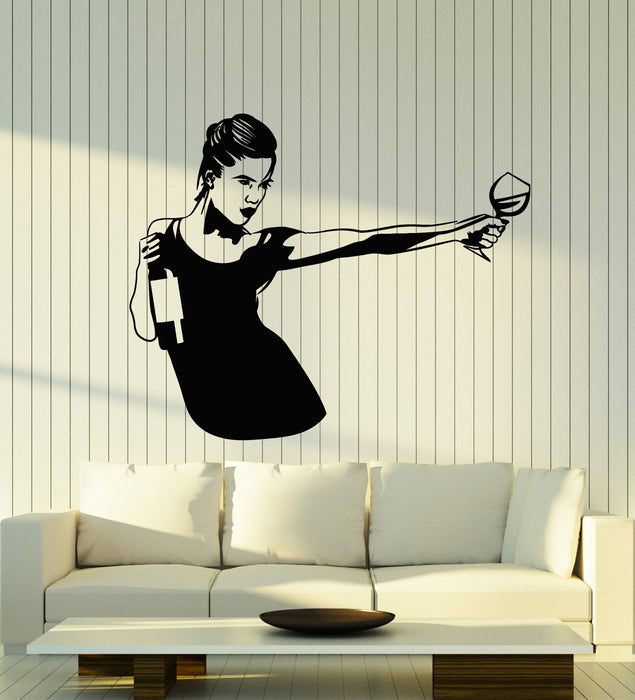 Vinyl Wall Decal Girl Bottle Glass Wine Alcohol Bar Cocktail Party Stickers Mural (g2969)