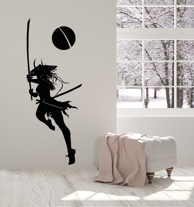 Vinyl Wall Decal Girl With Katana Sword Samurai Silhouette Decor Stickers Mural (g7525)