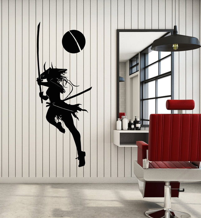 Vinyl Wall Decal Girl With Katana Sword Samurai Silhouette Decor Stickers Mural (g7525)