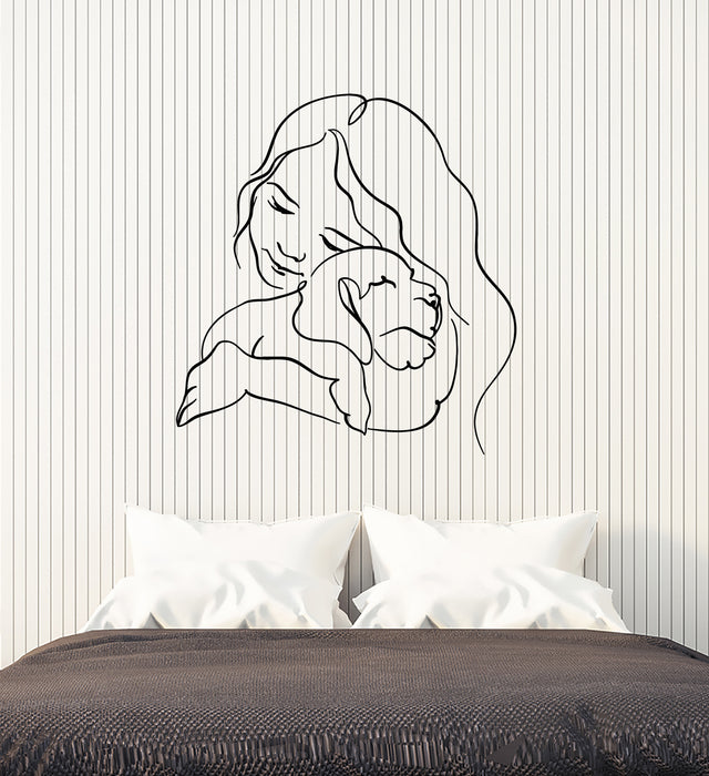 Vinyl Wall Decal Girl With Dog Cute Decor Pets Love Home Animal Stickers Mural (g7890)