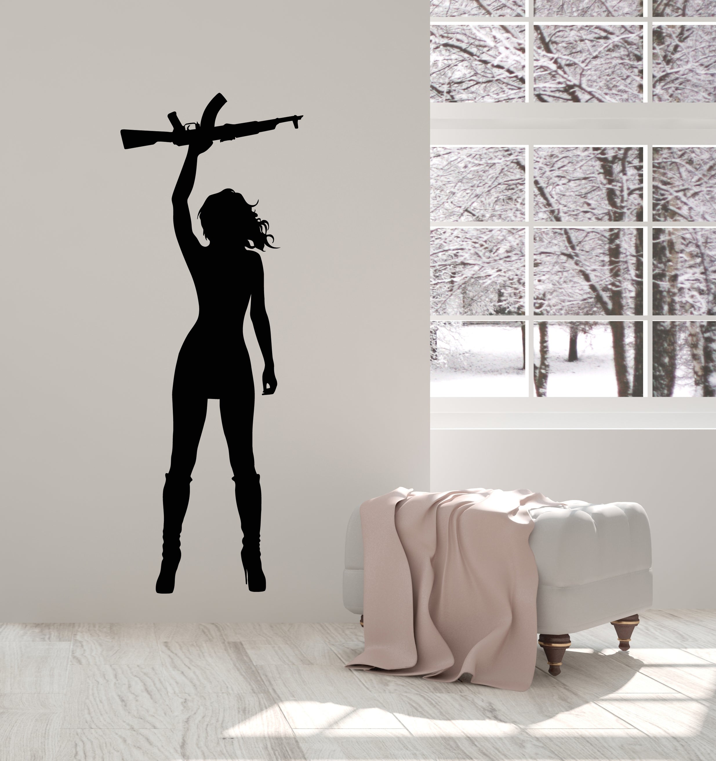 Vinyl Wall Decal Dangerous Girl With Gun Automatic Weapons Stickers Mu ...