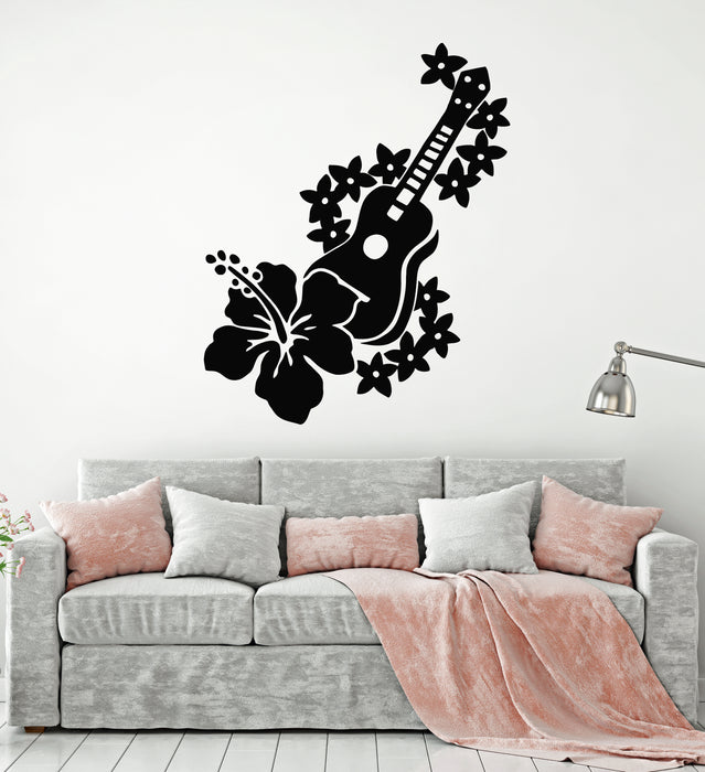 Vinyl Wall Decal Guitar Musician Flowers Romantic Song Stickers Mural (g397)
