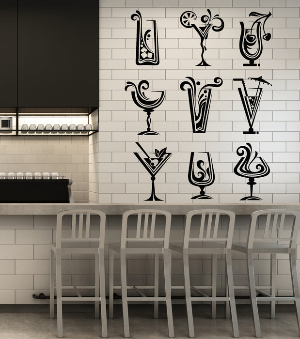 Vinyl Wall Decal Drinks Cocktail Glass Collection Mixed Drink Cafe Art Stickers Mural (g1158)