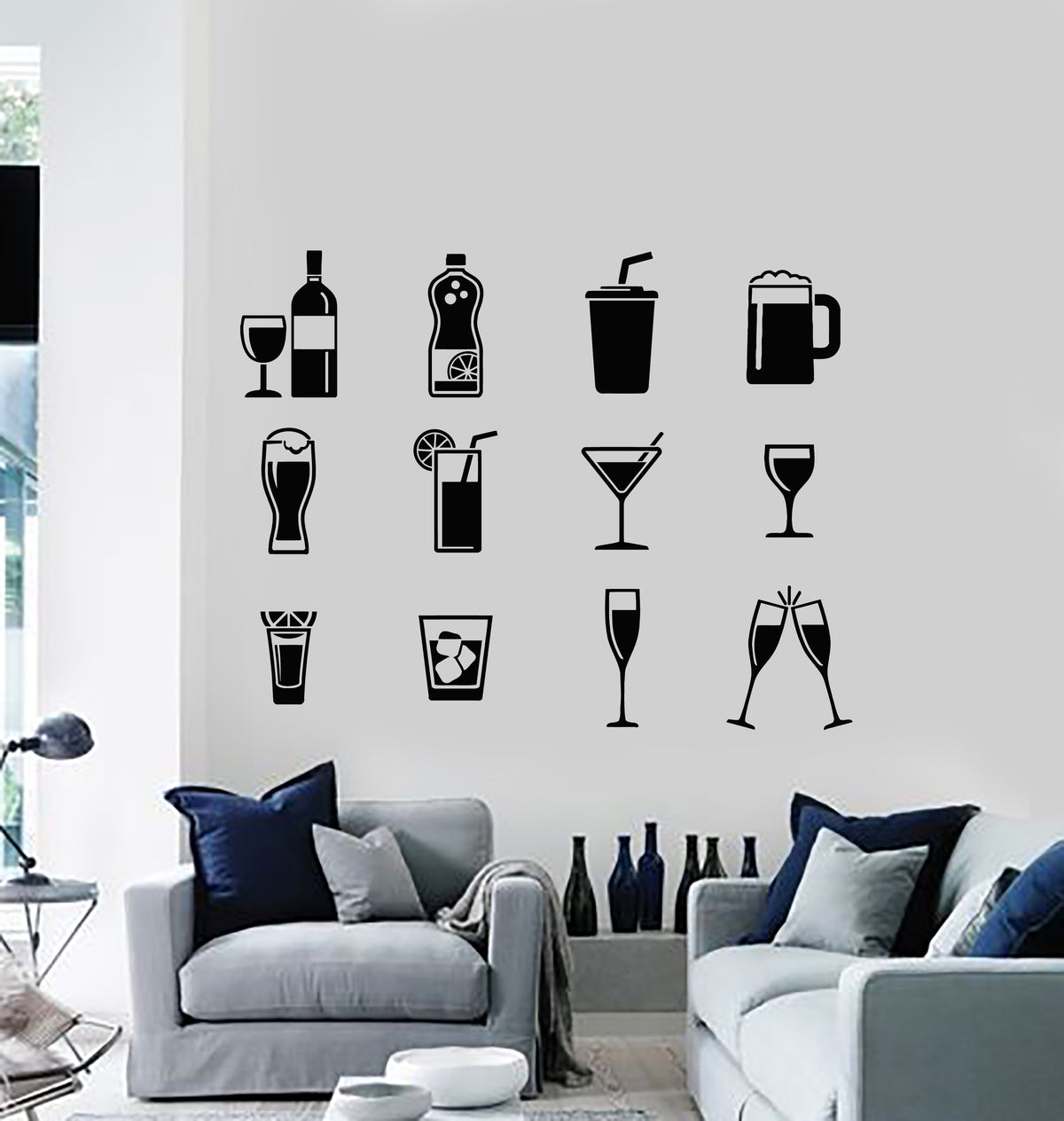 Vinyl Wall Decal Drinking Collection Glass Drink Alcohol Restaurant St ...