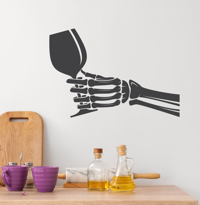 Glass and Skeleton Vinyl Wall Decal Wine Decor for Bars Drink Lovers Stickers Mural (k296)