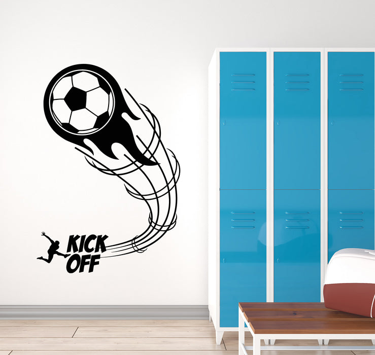 Vinyl Wall Decal Kick Off Game Sports Soccer Goalkeeper Fireball Stickers Mural (g3519)