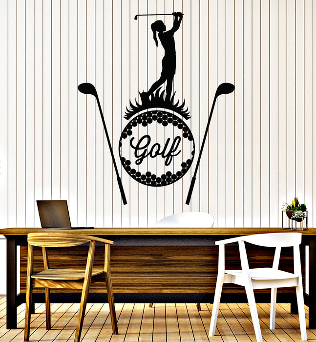 Vinyl Wall Decal Golf Club Ball Sign Symbol Sport Girl Player Stickers Mural (g6437)