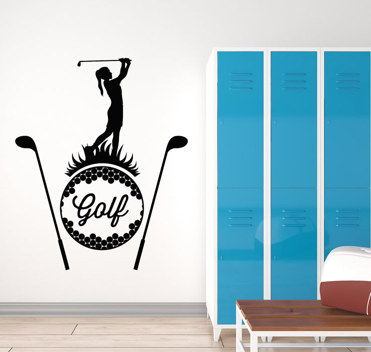 Vinyl Wall Decal Golf Club Ball Sign Symbol Sport Girl Player Stickers Mural (g6437)