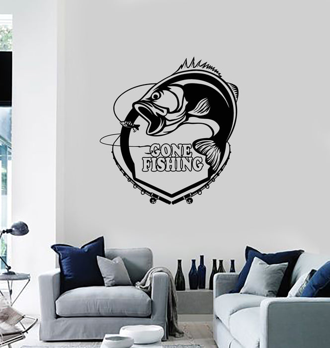Vinyl Wall Decal Gone Fishing Rod Fish Hobby Man Decor Stickers Mural (g3739)
