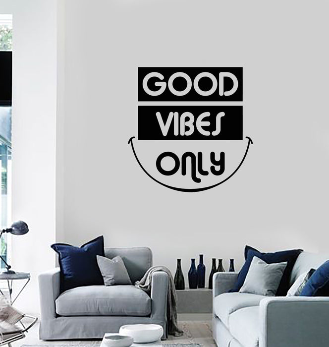 Vinyl Wall Decal Good Vibes Only Smile Inspiring Phrase Quote Home Decor Stickers Mural (ig5508)