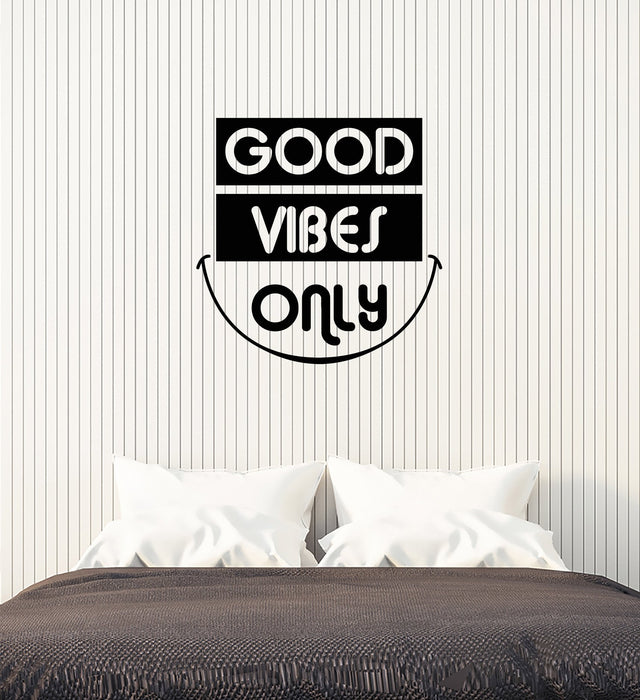 Vinyl Wall Decal Good Vibes Only Smile Inspiring Phrase Quote Home Decor Stickers Mural (ig5508)