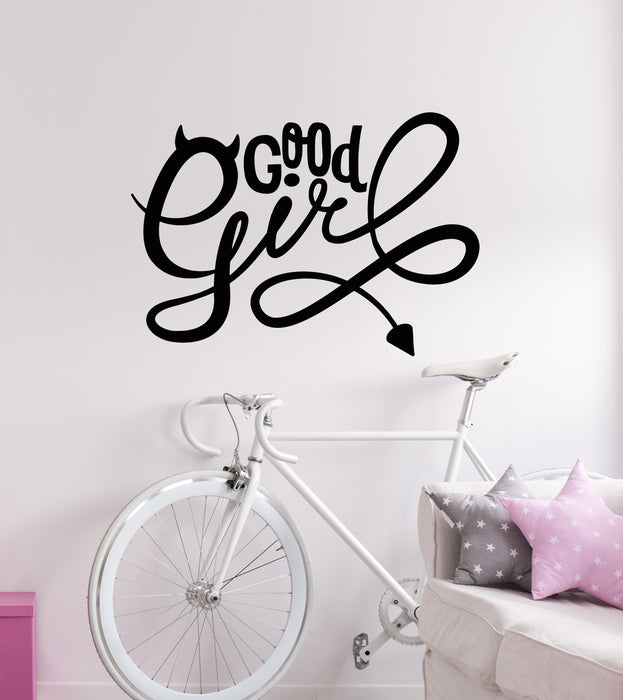 Vinyl Wall Decal Good Girl Lettering Devil Horns And Tail Stickers Mural (g6591)