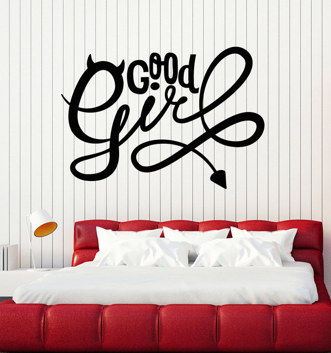 Vinyl Wall Decal Good Girl Lettering Devil Horns And Tail Stickers Mural (g6591)