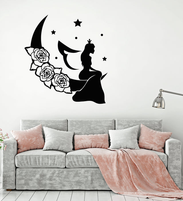 Vinyl Wall Decal Goodnight Romance Moon Fairy Crescent Stickers Mural (g4156)