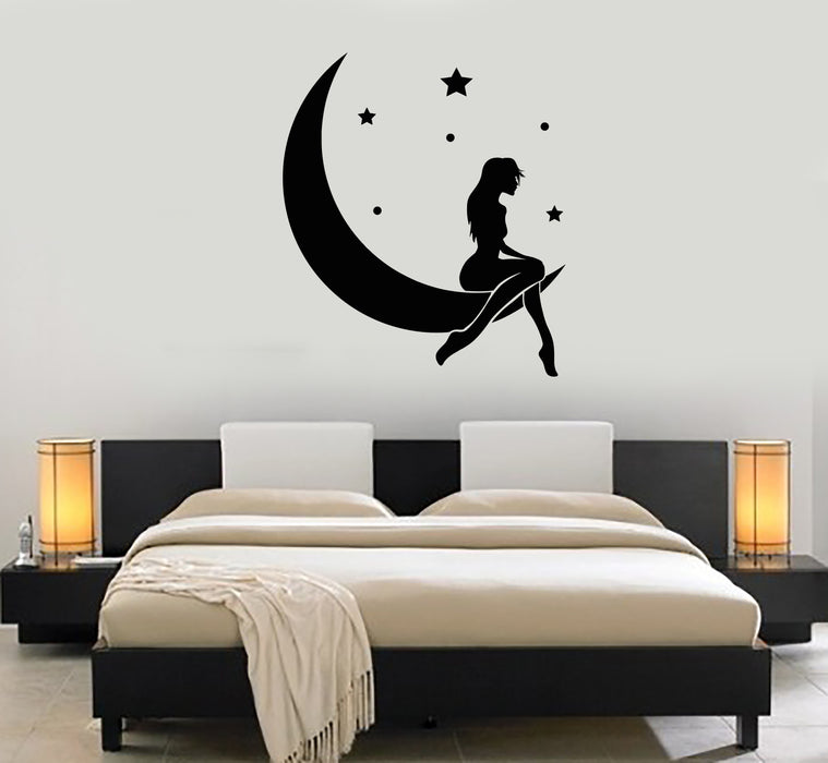 Vinyl Wall Decal Good Night Stars Crescent Sexy Naked Girl Stickers Mural (g4157)