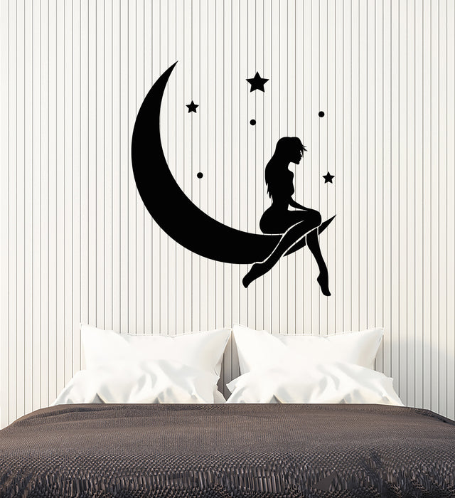Vinyl Wall Decal Good Night Stars Crescent Sexy Naked Girl Stickers Mural (g4157)