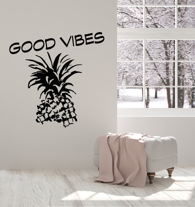 Vinyl Wall Decal Inspirational Quote Good Vibes Pineapple Stickers Mural (g5254)