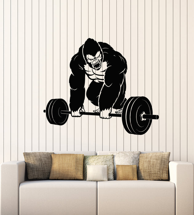 Vinyl Wall Decal Training Iron Sport Gorilla Gym Barbell Decor