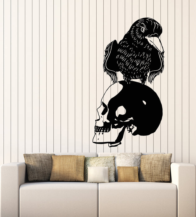 Vinyl Wall Decal Black Raven Bird Skull Horror Gothic Style Stickers Mural (g2343)