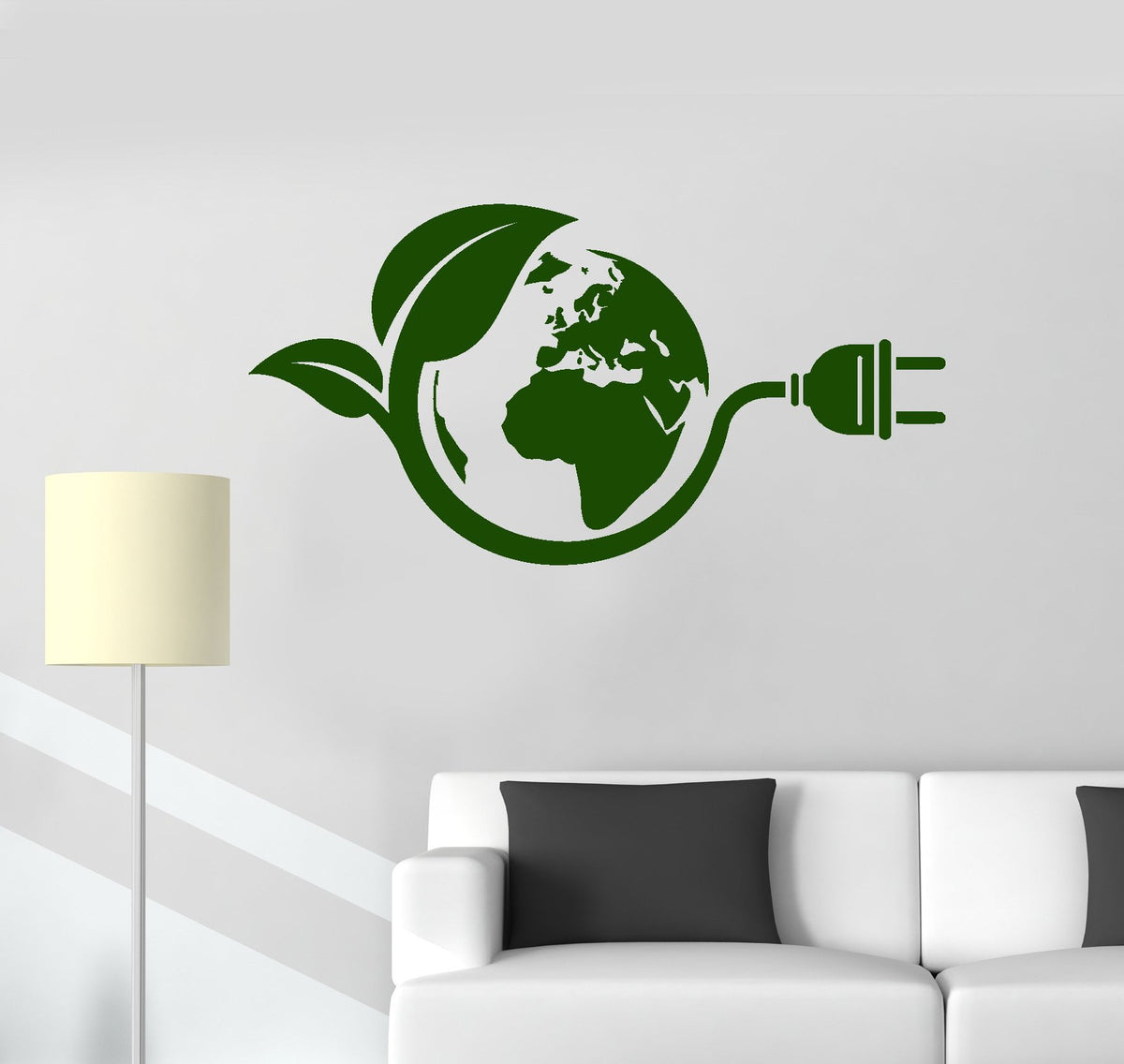 Vinyl Wall Decal Green Energy Globe Earth Eco Power Plug Art Stickers ...
