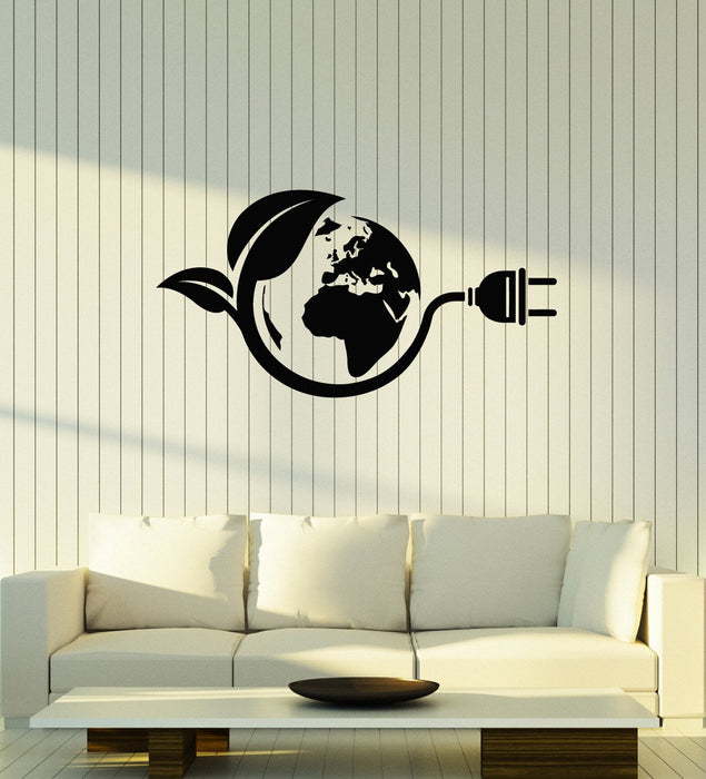 Vinyl Wall Decal Green Energy Globe Earth Eco Power Plug Art Stickers Mural (ig5386)