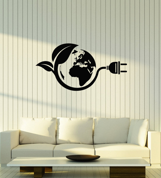 Energy Wall Graphics Vinyl Wall Decal Green Energy Globe Earth Eco Power Plug Art Stickers ...