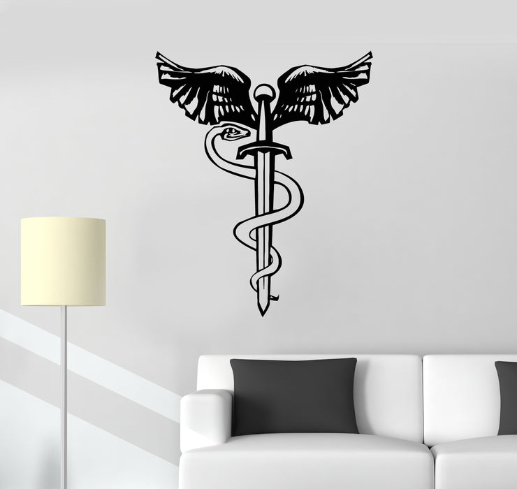 Vinyl Wall Decal Snake Bird Wings Sword Dagger Mythology Symbol Stickers Mural (g411)