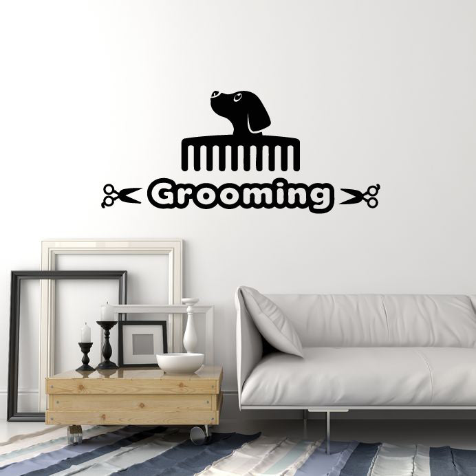 Vinyl Wall Decal Grooming Dog Head Comb Pet Animal Room Stickers Mural (g1845)