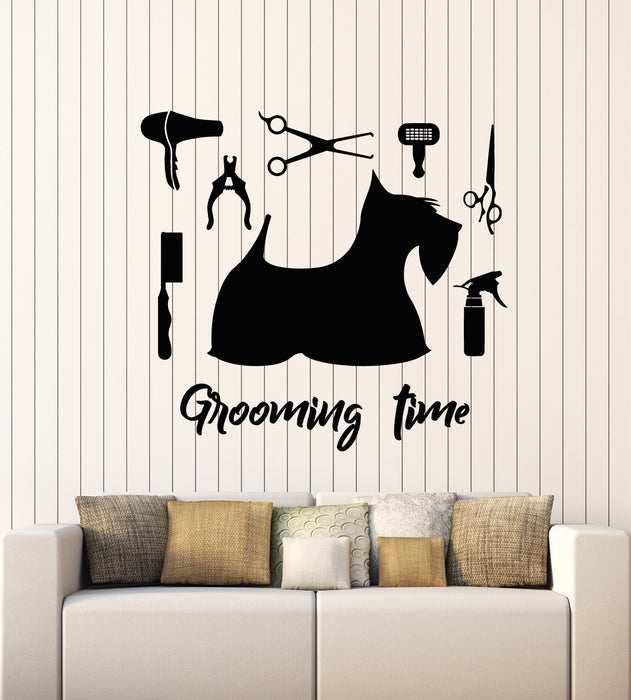 Vinyl Wall Decal Grooming Time Beauty Salon For Pets Dog Stickers Mural (g2220)