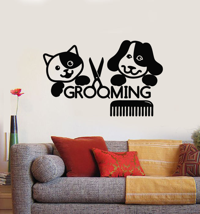 Vinyl Wall Decal Grooming Salon Groomer Beauty Cat Dog Pets Animal Stickers Mural (g1463)