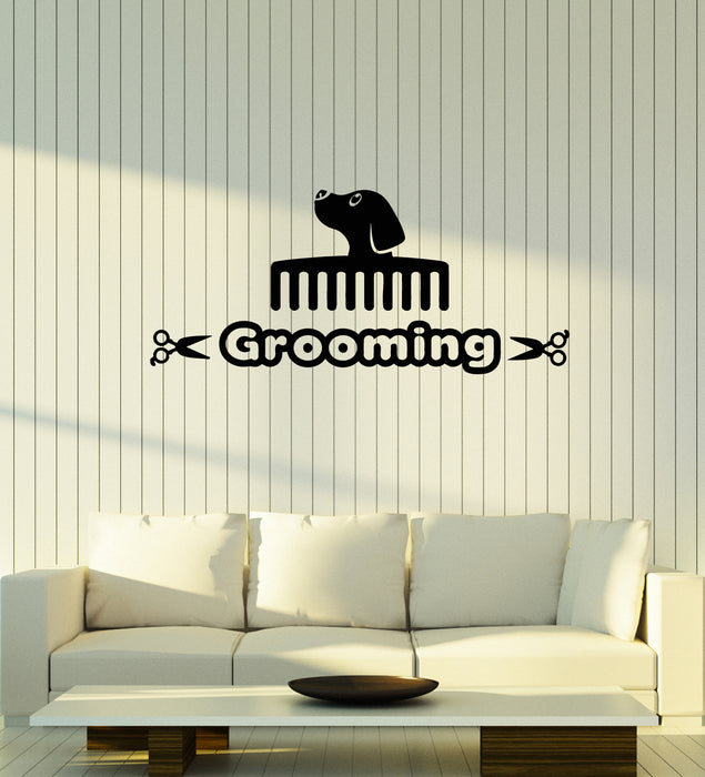 Vinyl Wall Decal Grooming Dog Head Comb Pet Animal Room Stickers Mural (g1845)