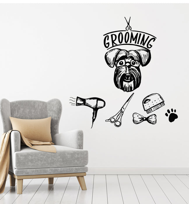 Vinyl Wall Decal Grooming Hygiene Animals Beauty Dog Pet Head Stickers Mural (g7312)