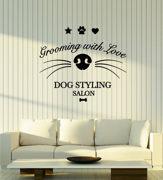Vinyl Wall Decal Grooming With Love Dog Styling Pet Salon Stickers Mural (g4286)