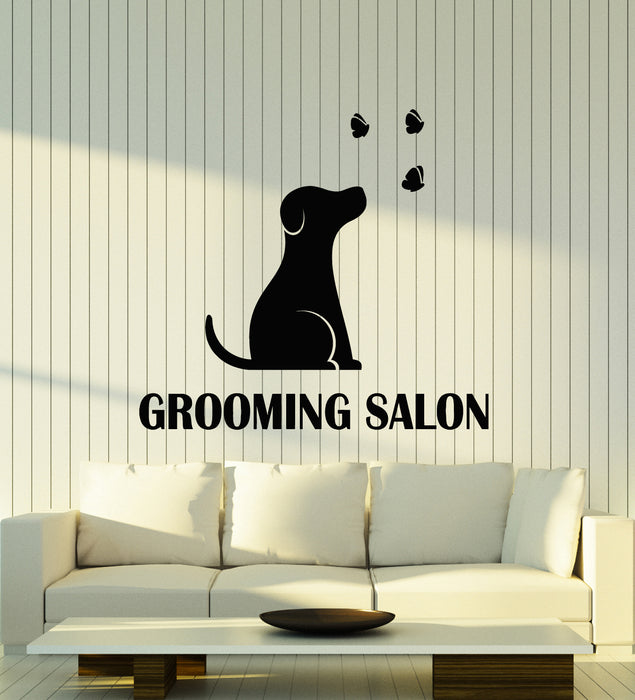 Vinyl Wall Decal Grooming Salon Pet Care Dog Butterflies Stickers Mural (g5930)
