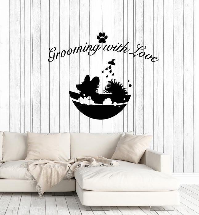 Vinyl Wall Decal Grooming With Love Home Animals Pet Dog Stickers Mural (g6291)