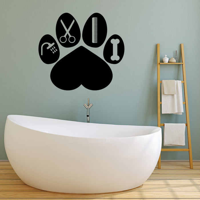 Grooming Vinyl Decal Pet Beauty Salon Decor Paw Stickers Mural (k099)