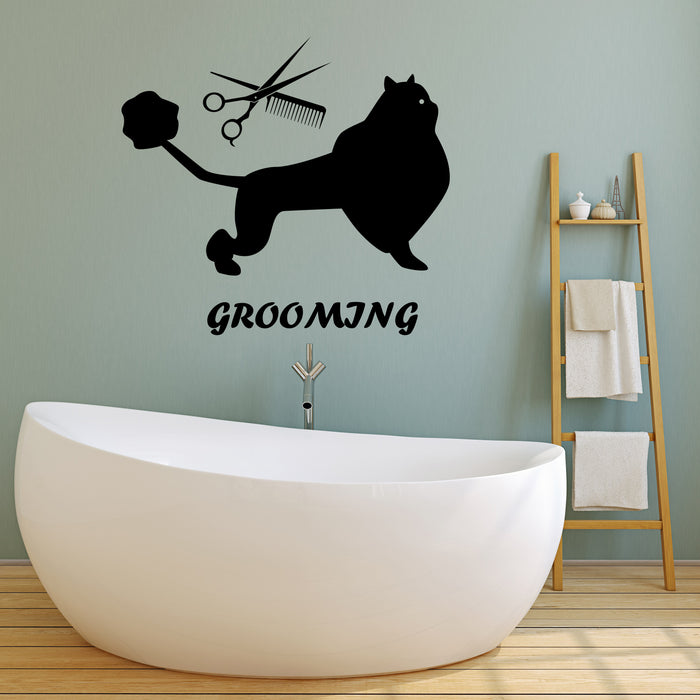 Grooming Vinyl Wall Decal Funny Cat Pets Beauty Salon Scissors Comb Stickers Mural (k110)