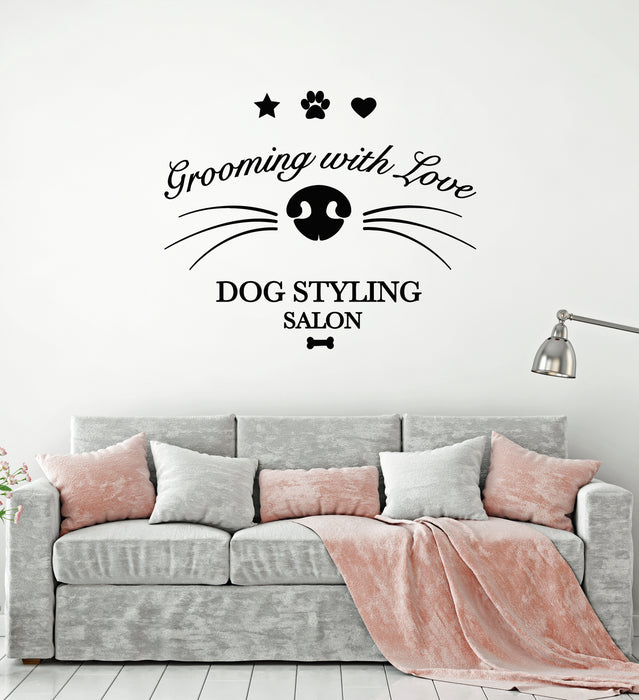 Vinyl Wall Decal Grooming With Love Dog Styling Pet Salon Stickers Mural (g4286)