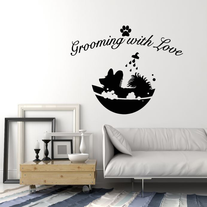 Vinyl Wall Decal Grooming With Love Home Animals Pet Dog Stickers Mural (g6291)