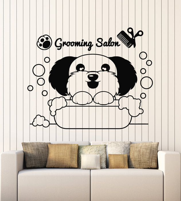 Vinyl Wall Decal Grooming Dog Beauty Salon Pets Care Bath Bubbles Stickers Mural (g7803)