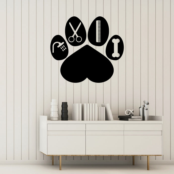 Grooming Vinyl Decal Pet Beauty Salon Decor Paw Stickers Mural (k099)