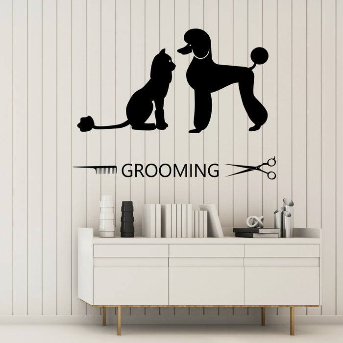 Grooming Vinyl Wall Decal Animal Dog Cat Pets Beauty Salon Scissors Stickers Mural (k187)