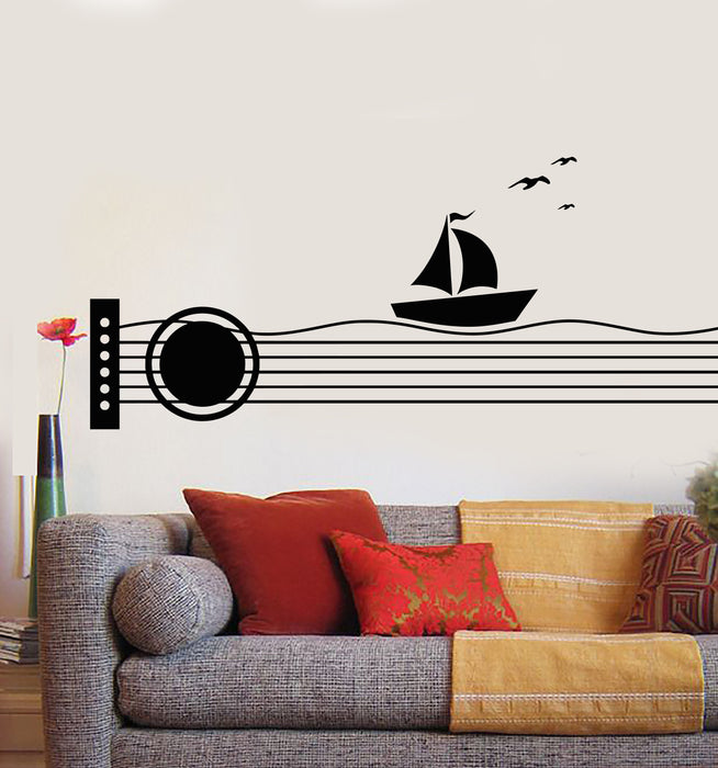 Vinyl Wall Decal Ship Wave Gulls Guitar Strings Music Musical Decor Stickers Mural (g181)