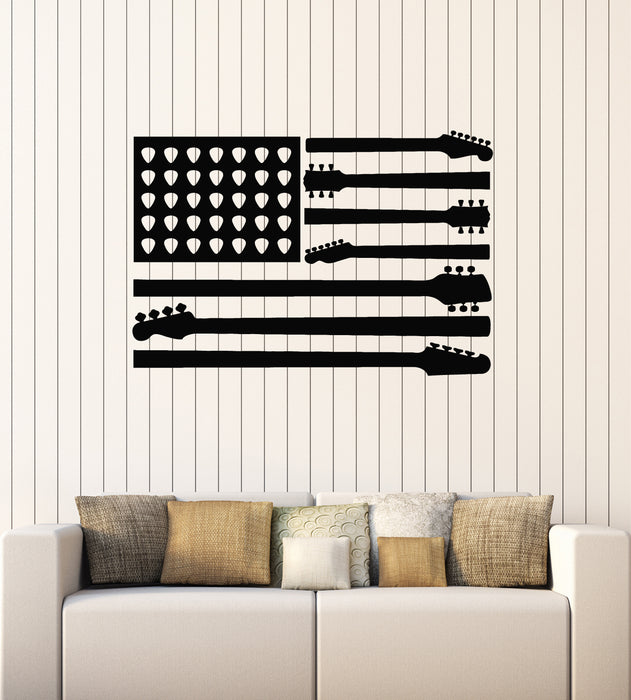 Vinyl Wall Decal United States Patriot Flag Guitar Music Musical Room Stickers Mural (g1998)