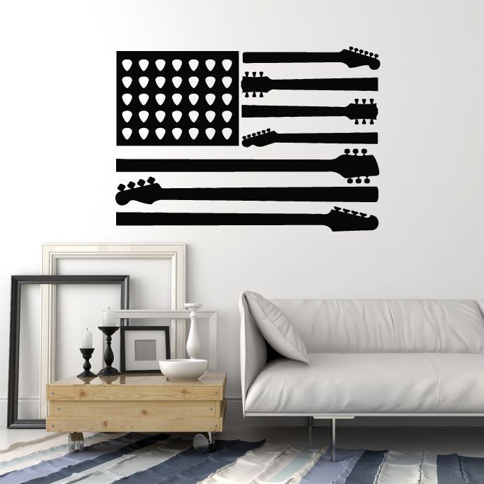 Vinyl Wall Decal United States Patriot Flag Guitar Music Musical Room Stickers Mural (g1998)