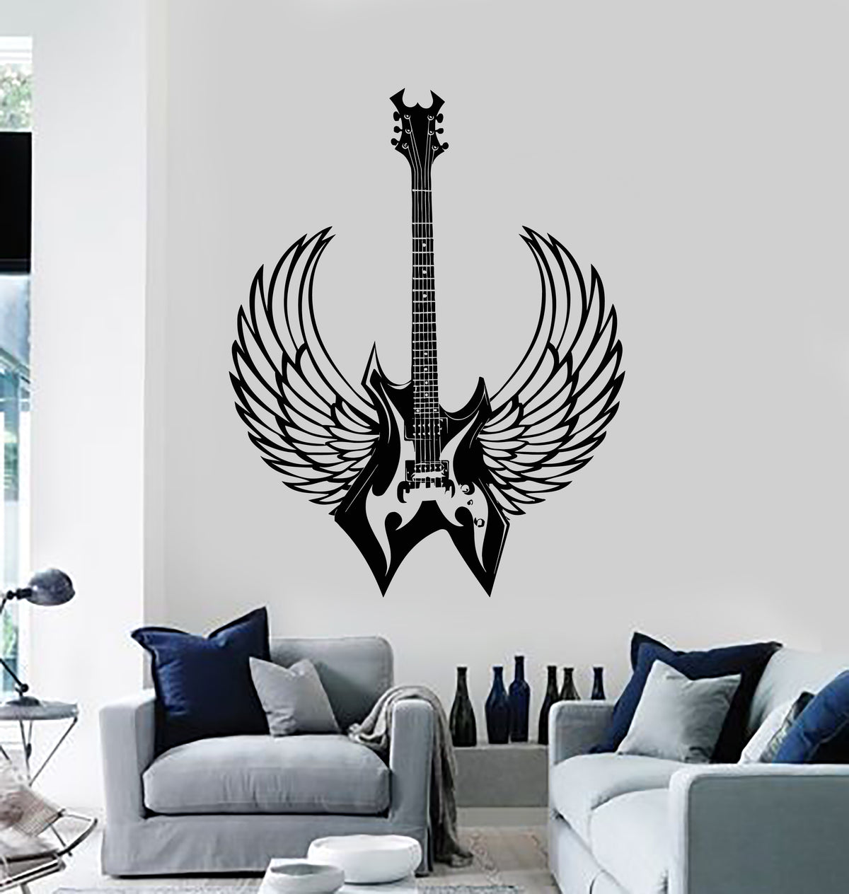 Vinyl Wall Decal Guitar With Wings Music Musical Instrument Stickers M ...