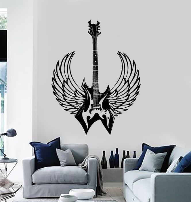 Vinyl Wall Decal Guitar With Wings Music Musical Instrument Stickers Mural (g6129)