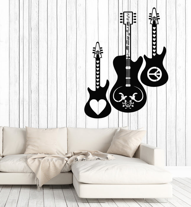 Vinyl Wall Decal Peace Love Electric Guitar Musical Instrument Stickers Mural (g6928)