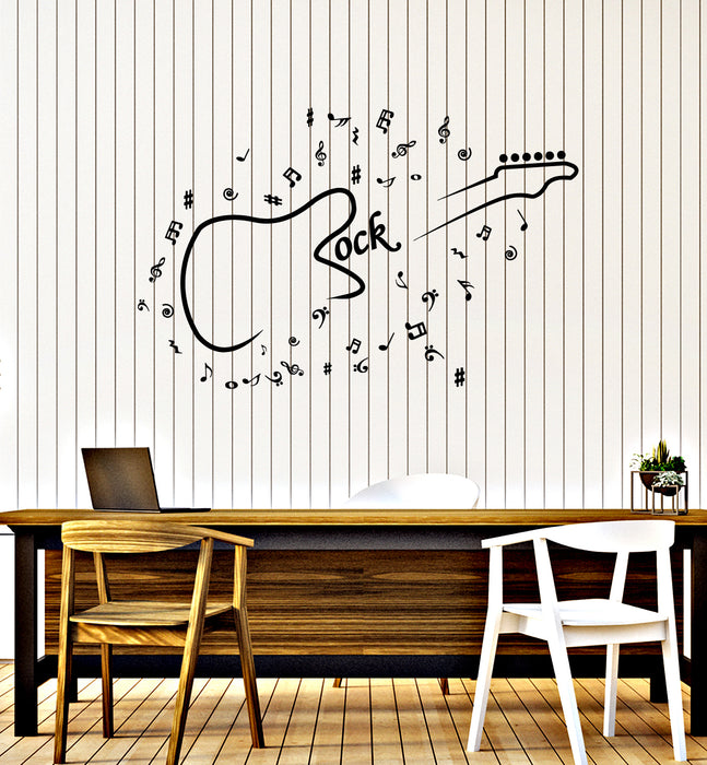 Vinyl Wall Decal Electric Guitar Musical Notes Instrument Music School Stickers Mural (g7394)