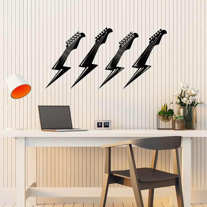 Vinyl Wall Decal Electric Guitar Headstock In Shape of Lightning Hard Rock Music Stickers Mural (g8206)